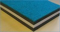 Bonded Carpet Covered Roll-Out Gymnastic Mats, 42ft x 6ft x 1 3/8  (12.8m x 1.82m x 35mm)